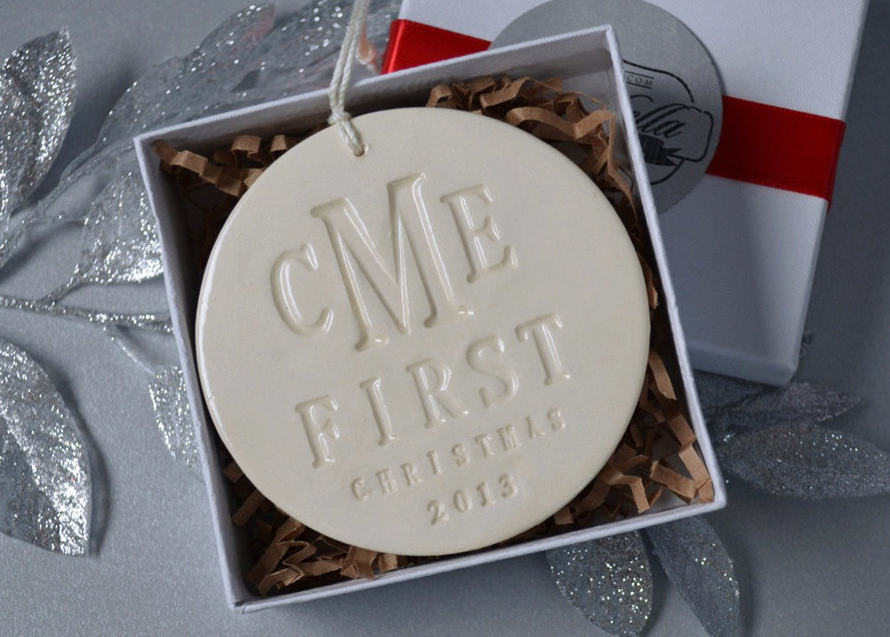 Monogramed First Christmas Ornament 2025