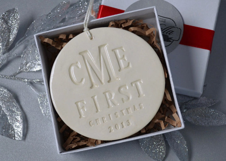 Monogramed First Christmas Ornament 2025