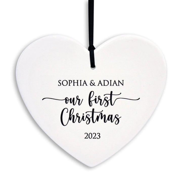 Our First Christmas Ornament 2025, Personalized Wedding Heart Ornament