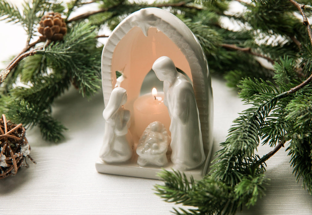 Personalized Nativity Set, Votive Nativity scene with Candle