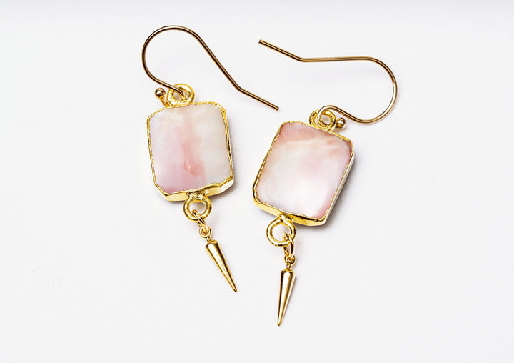 Pink Opal Gemstone Slice Necklace, Raw Birthstone Necklace