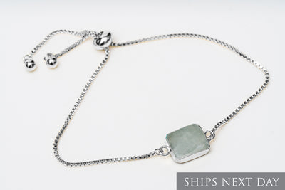 Aquamarine Gemstone Slice Bracelet, Raw Birthstone Bracelet