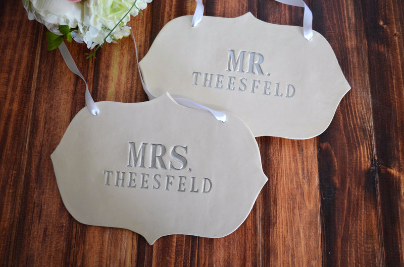 Personalized Large Mr. and Mrs. Wedding Sign Sets with Last Name - Photo Prop or Sign to Carry Down the Aisle