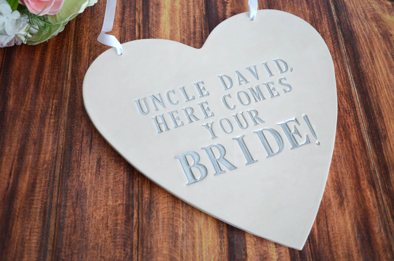 Personalized Heart Wedding Sign - Here Comes Your Bride - Photo Prop or Sign to Carry Down the Aisle