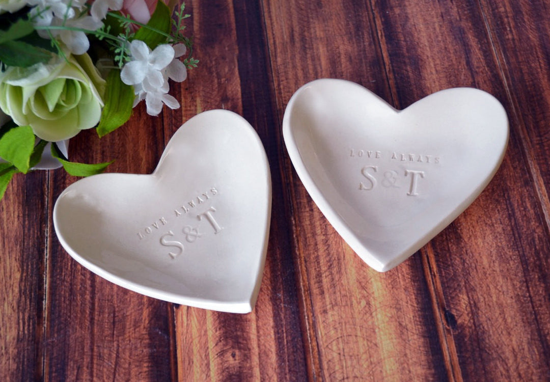 pair of ceramic catchall bowls personalized with initials