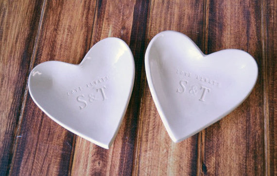 Wedding Gift - Personalized with Initials - Love Always Heart Bowls