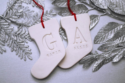 Set of 2 Customized Christmas Stocking Ornaments with Names