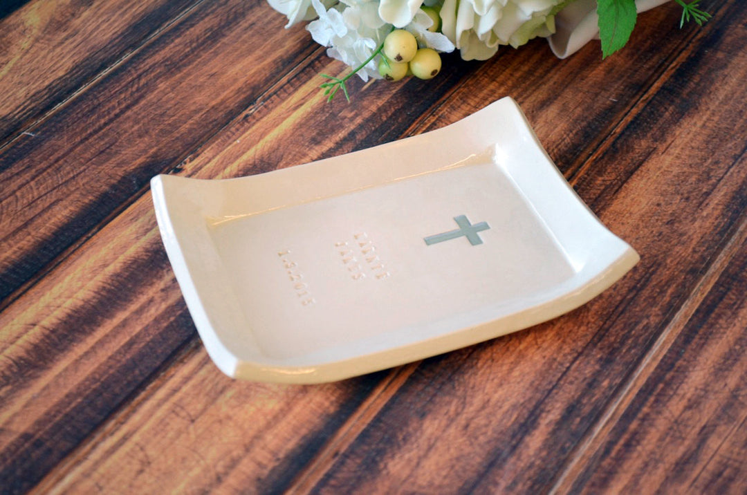 Personalized Miniature Rectangular Platter with Name & Cross | Baptism Gift