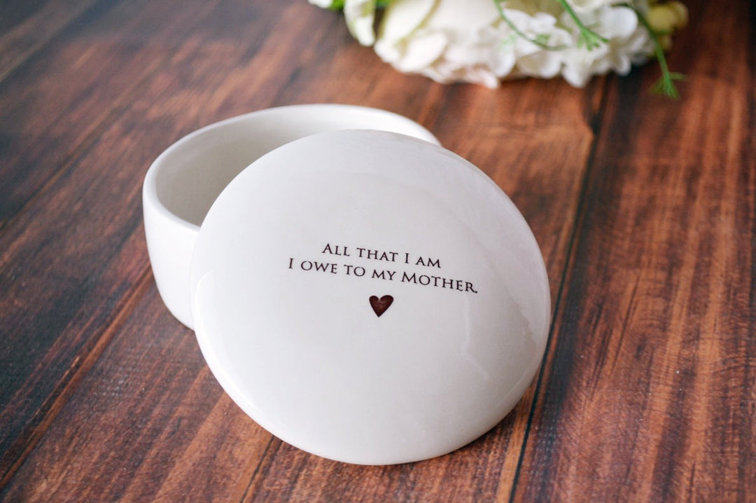 Unique Mother of the Bride Gift - Keepsake Box with Personalized Necklace - All That I Am I Owe To My Mother