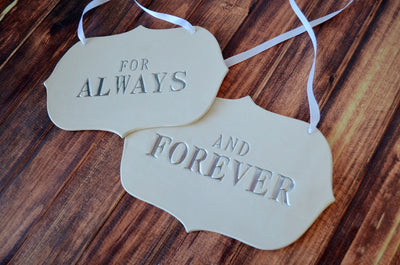 Large 'For Always And Forever' Wedding Sign Set to Hang on Chair and Use as Photo Prop - Available in silver, gold or black letters