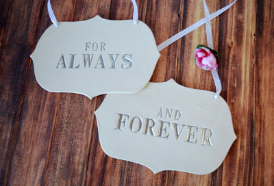 Large 'For Always And Forever' Wedding Sign Set to Hang on Chair and Use as Photo Prop - Available in silver, gold or black letters