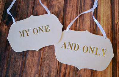 Large 'My One And Only' Wedding Sign Set to Hang on Chair and Use as Photo Prop - Available in silver, gold or black letters