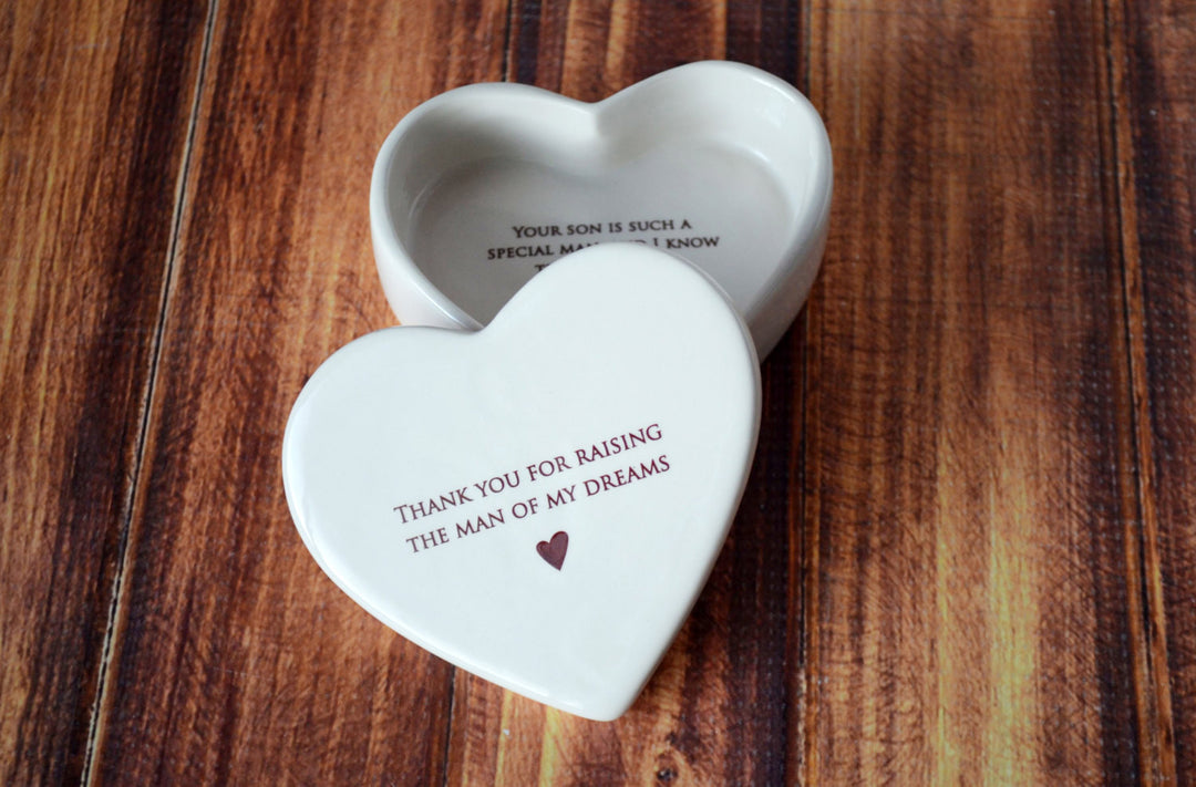 Mother-in-law Mother's Day Gift - ADD CUSTOM TEXT - Heart Box - Thank You for Raising the Man of My Dreams - Keepsake Box