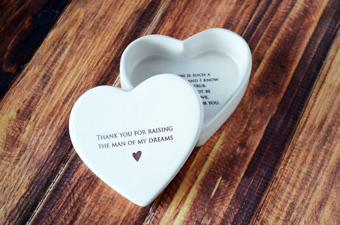 Mother-in-law Mother's Day Gift - ADD CUSTOM TEXT - Heart Box - Thank You for Raising the Man of My Dreams - Keepsake Box