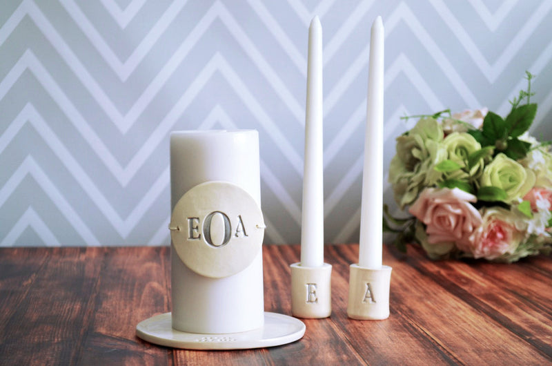 PERSONALIZED Unity Candle Ceremony Set with Ceramic Candle Holders