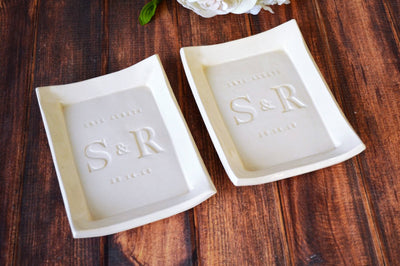 Set of 2 - Personalized Love Always Small Platter or Tray with Initials & Date