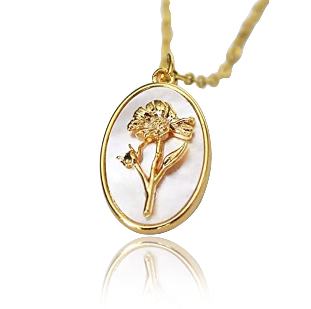 October Pearl Birth Flower Necklace - Marigold - Birth Month Flower Jewelry