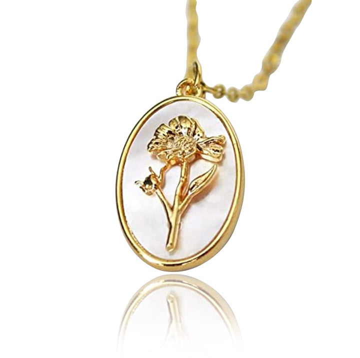 October Pearl Birth Flower Necklace - Marigold - Birth Month Flower Jewelry