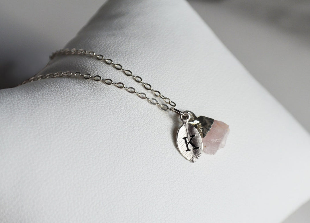Rose Quartz Raw Birthstone Necklace, October Birthstone Necklace, Bridesmaid Gift, Layering Necklace. Healing Crystal Necklace