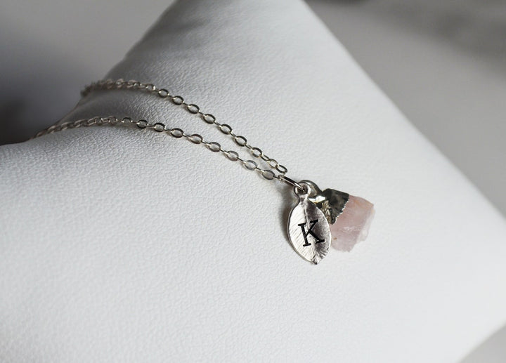 Rose Quartz Raw Birthstone Necklace, October Birthstone Necklace, Bridesmaid Gift, Layering Necklace. Healing Crystal Necklace