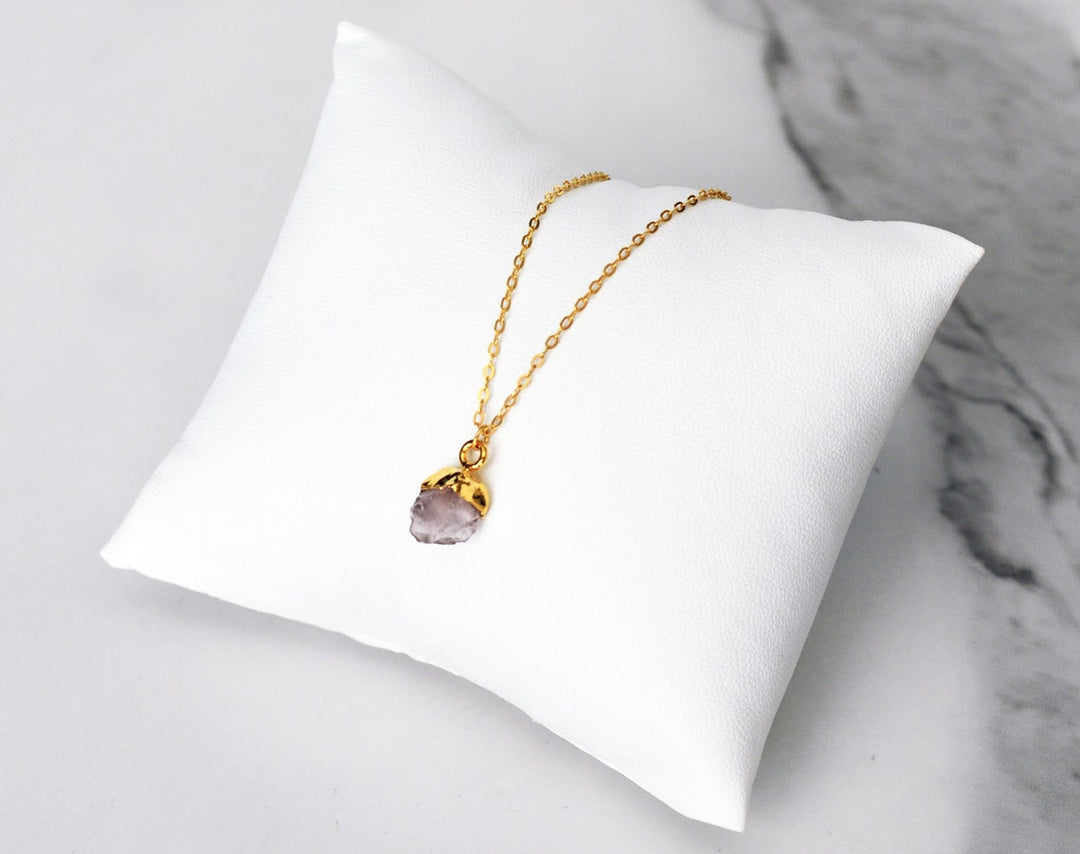 Rose Quartz Raw Birthstone Necklace, October Birthstone Necklace, Bridesmaid Gift, Layering Necklace. Healing Crystal Necklace
