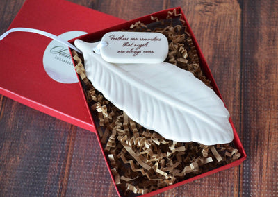 Sympathy Feather Ornament - Add Custom Text - Feathers Are Reminders That Angels Are Always Near
