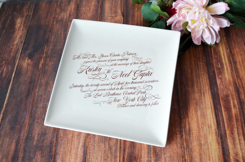 Personalized Large Wedding Invitation Plate - Large Wedding Invitation Plate with Easel - 10 x 10