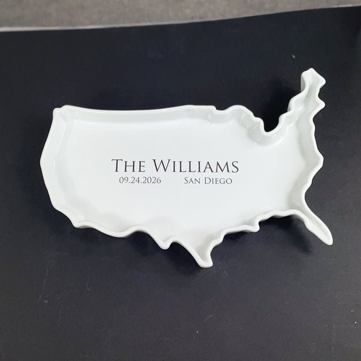 Personalized USA Serving Dish, Ceramic Plate, Wedding Gift, Present for Couple, Housewarming Gift