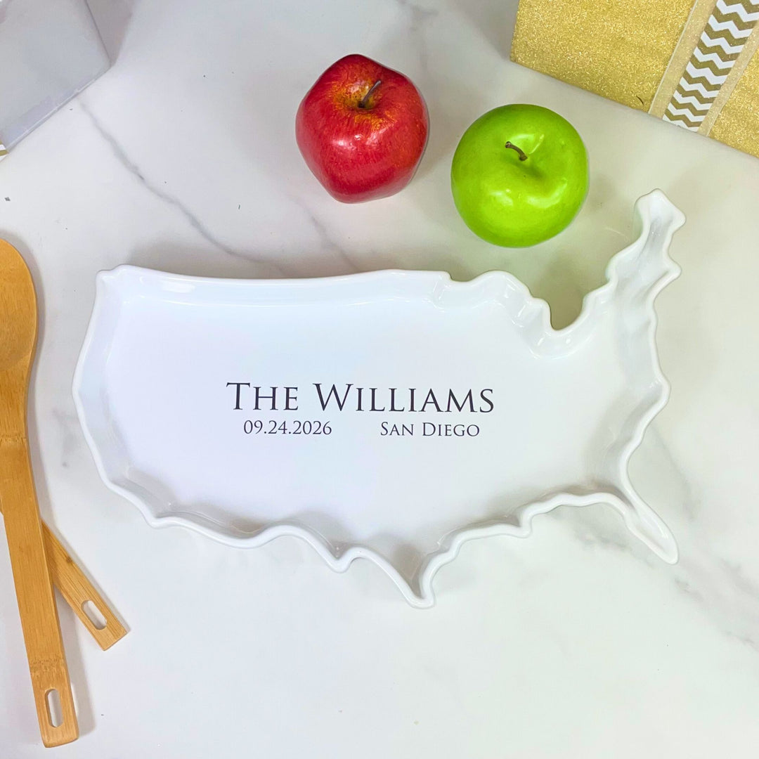 Personalized USA Serving Dish, Ceramic Plate, Wedding Gift, Present for Couple, Housewarming Gift