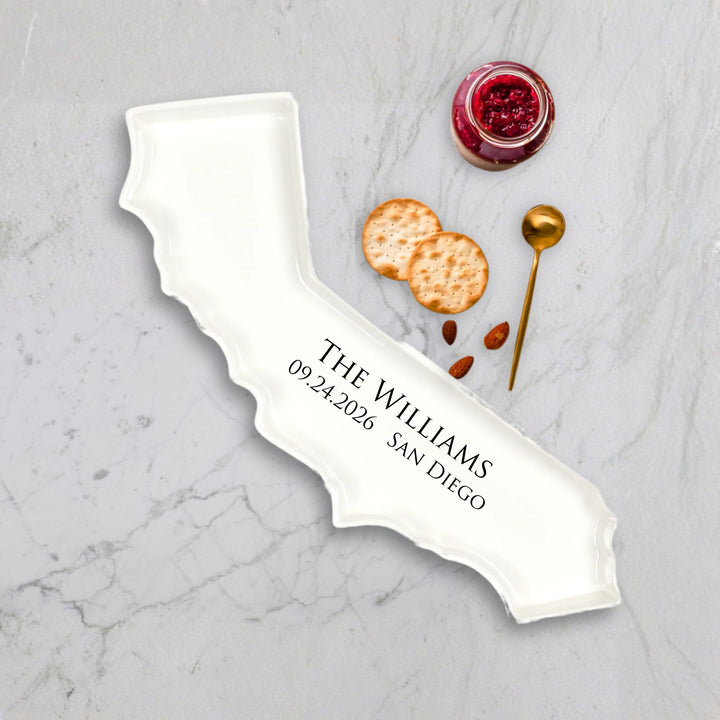 Personalized Serving Plate - California, Wedding Gift, Customizable Ceramic Dish