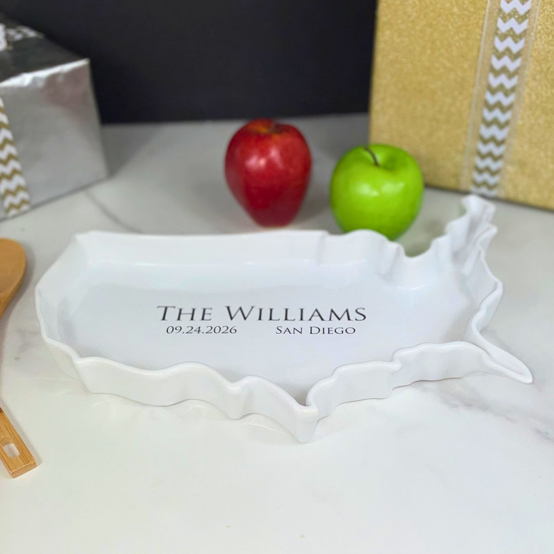 Personalized USA Serving Dish, Ceramic Plate, Wedding Gift, Present for Couple, Housewarming Gift