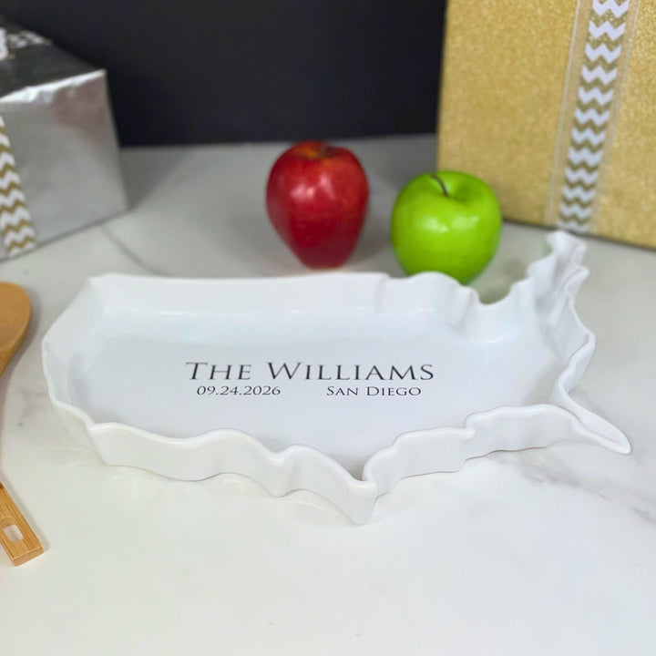 Personalized USA Serving Dish, Ceramic Plate, Wedding Gift, Present for Couple, Housewarming Gift