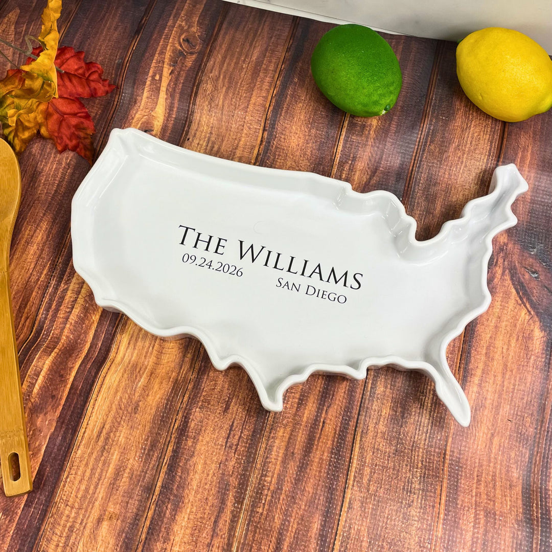 Personalized USA Serving Dish, Ceramic Plate, Wedding Gift, Present for Couple, Housewarming Gift