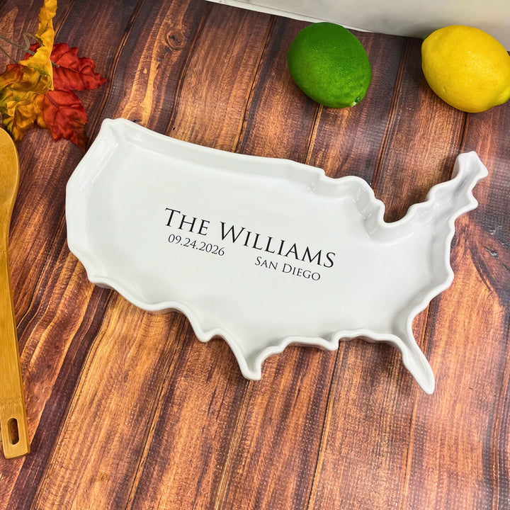 Personalized USA Serving Dish, Ceramic Plate, Wedding Gift, Present for Couple, Housewarming Gift