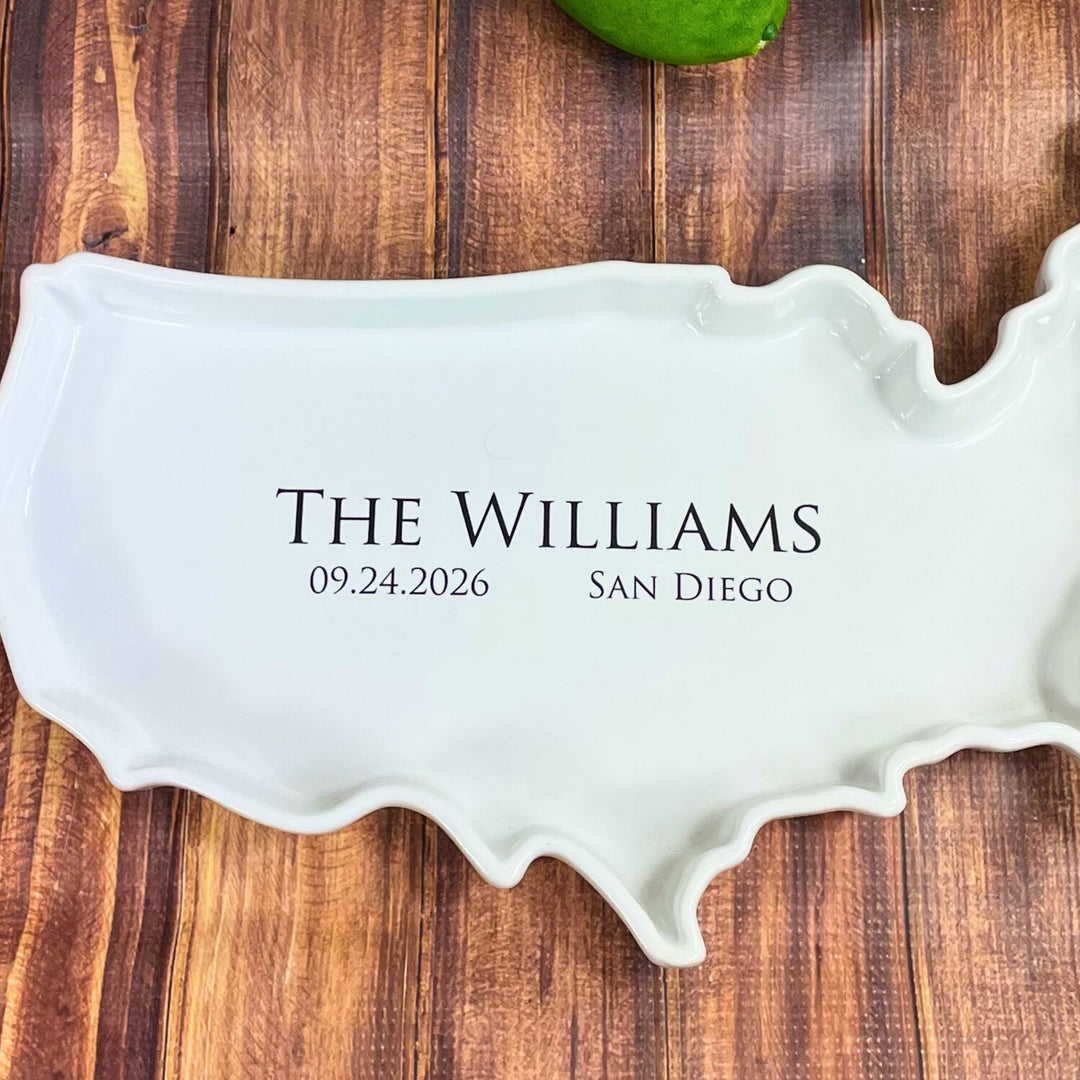 Personalized USA Serving Dish, Ceramic Plate, Wedding Gift, Present for Couple, Housewarming Gift