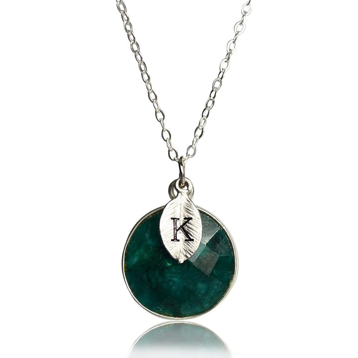 Emerald Necklace, May Birthstone Necklace, Sterling Silver or 18K Gold, Round Personalized Necklace, Bridesmaid Gift, Mom or Grandma Necklace