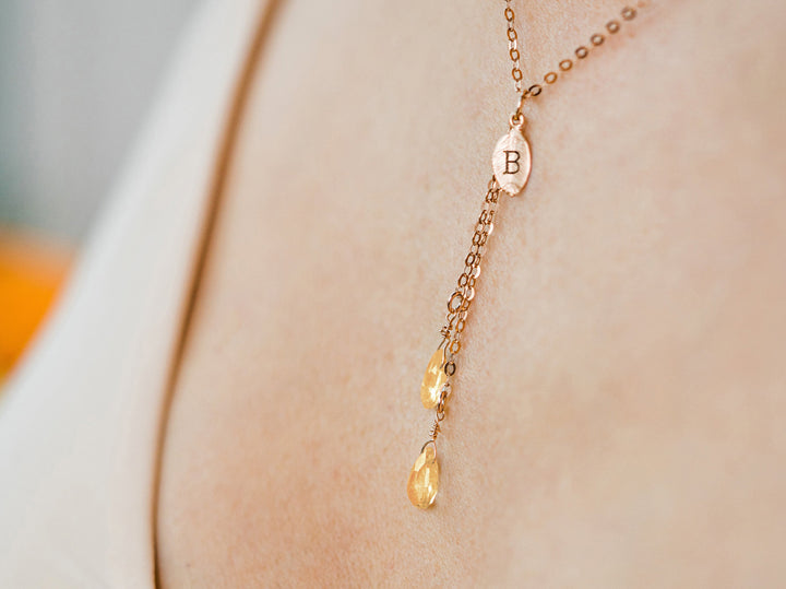 Personalized Citrine Drop Necklace, Dainty November Birthstone