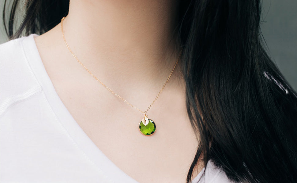 Peridot Necklace, August Birthstone Necklace, Sterling Silver or 18K Gold, Personalized Round Necklace, Bridesmaid Gift, Mom Necklace