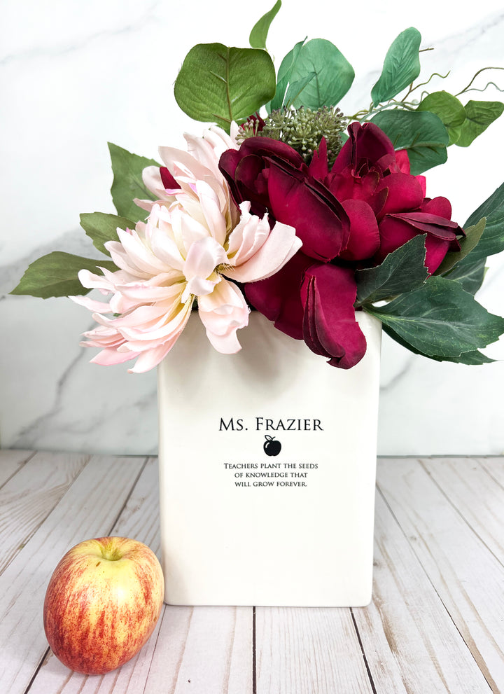 Personalized Teacher Gift | Book Vase | Class Gift | Book of Memories | Ceramic Vase | Appreciation, Thank You, Graduation End-of-Year Gift