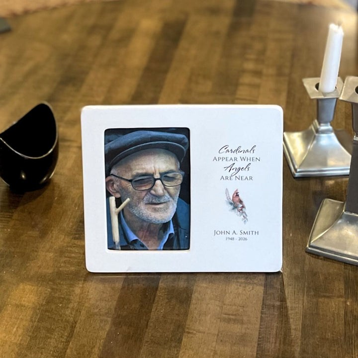Personalized Memorial Frame 'Cardinals Appear When Angels Are Near' Ceramic Sympathy Gift - 6x4 Photo