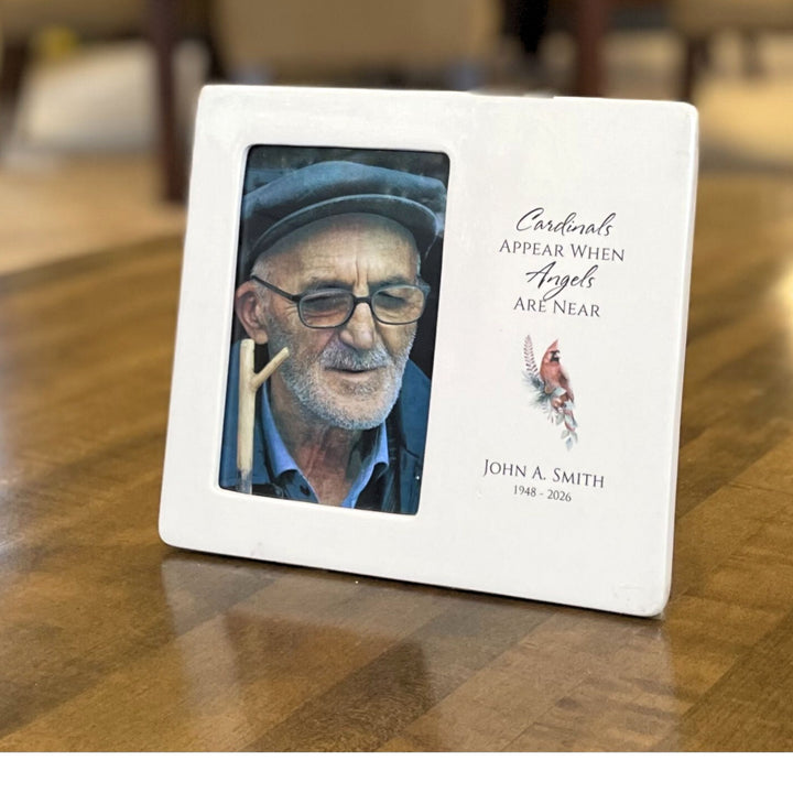 Personalized Memorial Frame 'Cardinals Appear When Angels Are Near' Ceramic Sympathy Gift - 6x4 Photo