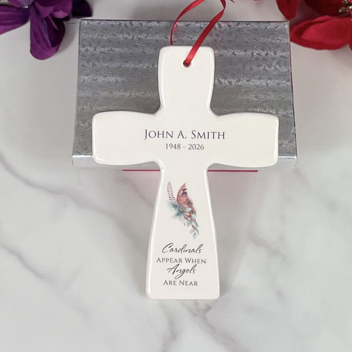 Personalized Memorial Cross, Cardinals Appear When Angels Are Near, Wall Cross
