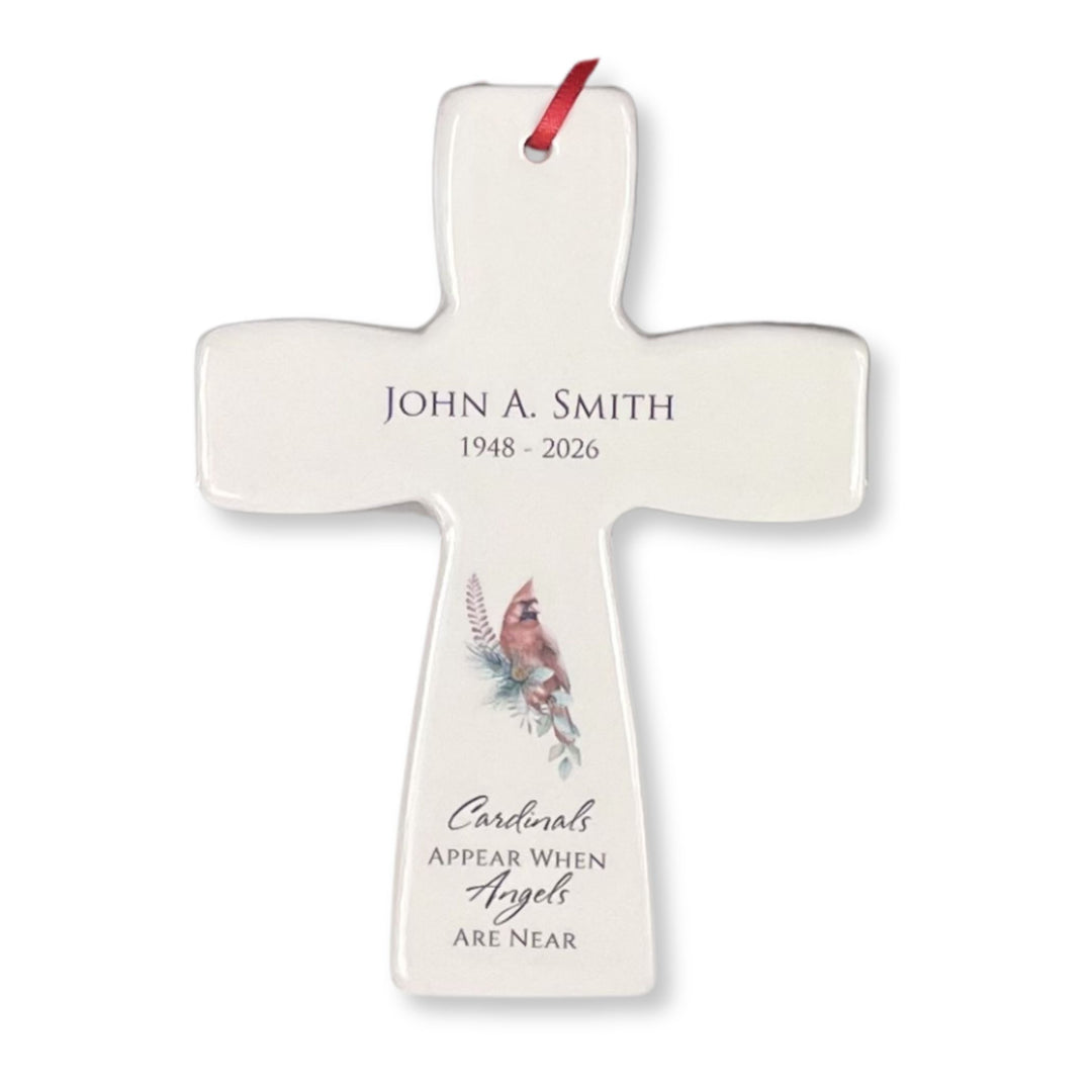 Personalized Memorial Cross, Cardinals Appear When Angels Are Near, Wall Cross