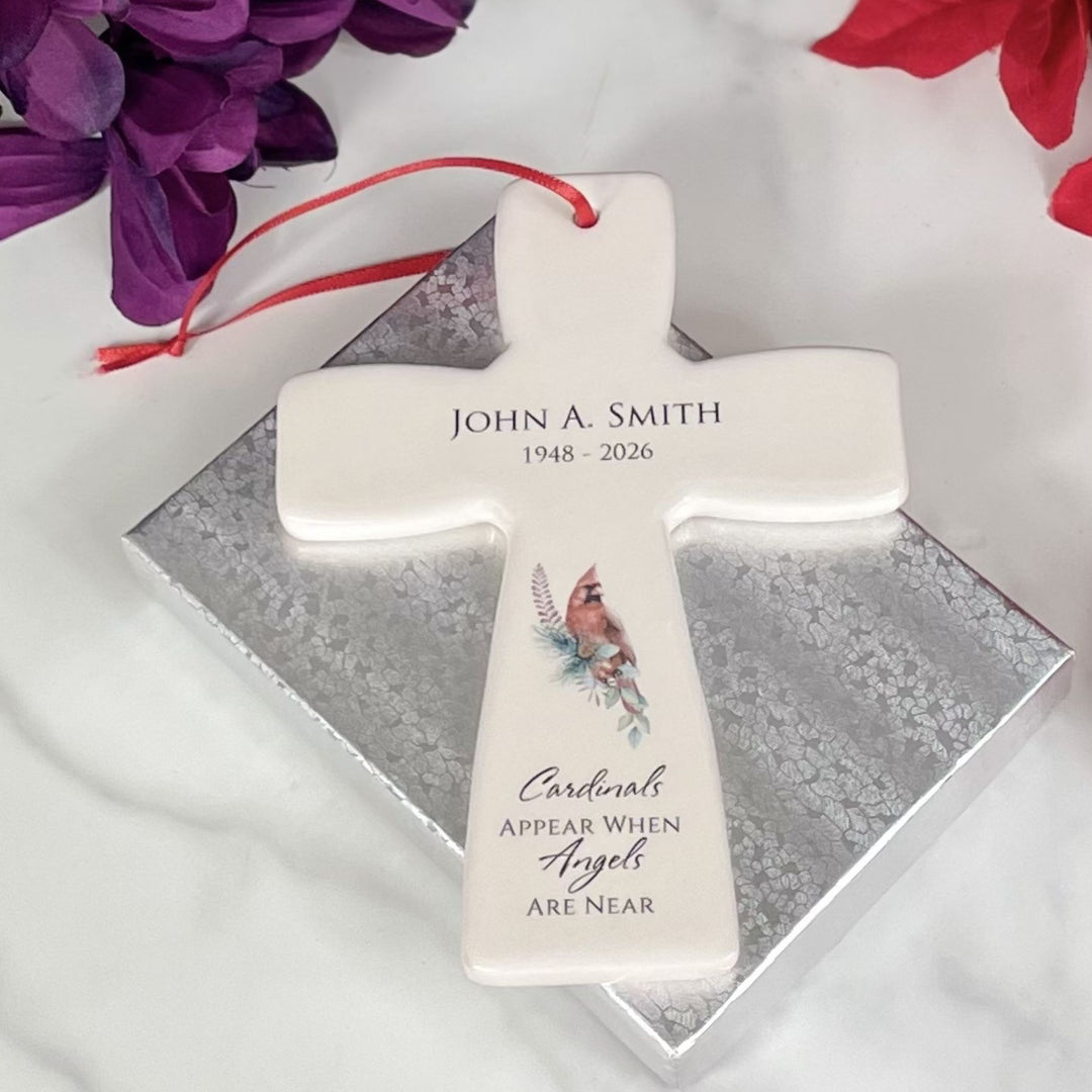 Personalized Memorial Cross, Cardinals Appear When Angels Are Near, Wall Cross