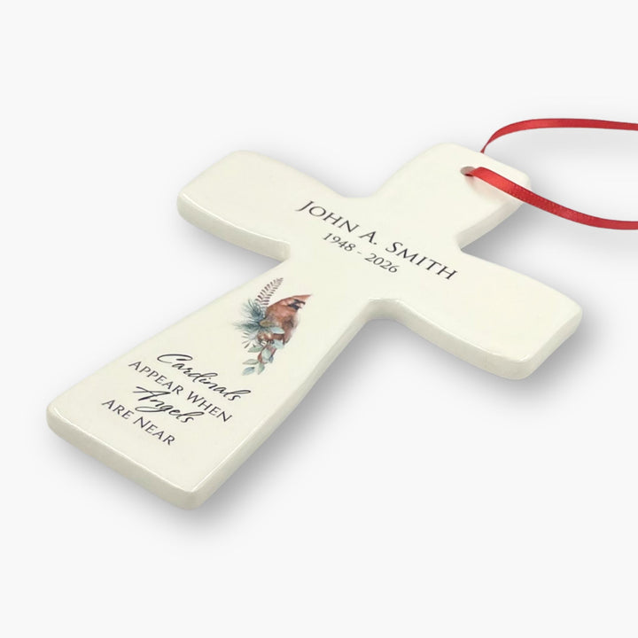 Personalized Memorial Cross, Cardinals Appear When Angels Are Near, Wall Cross