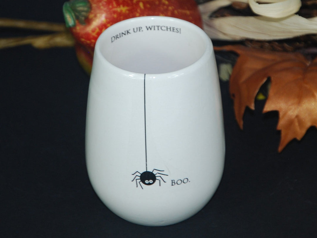 Wine Tumbler | Drink Up, Witches! | Halloween | Boo | Ceramic | Spider