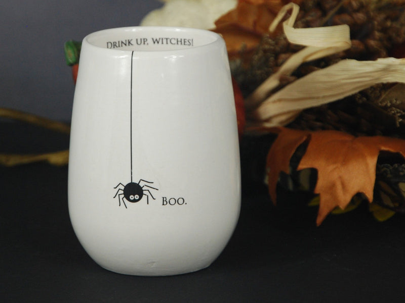 Wine Tumbler | Drink Up, Witches! | Halloween | Boo | Ceramic | Spider