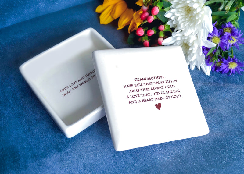 Unique Grandmother Gift - Square Keepsake Box - Add Custom Text