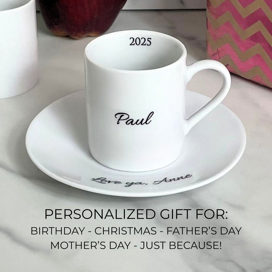 custom text on ceramic espresso cup & saucer