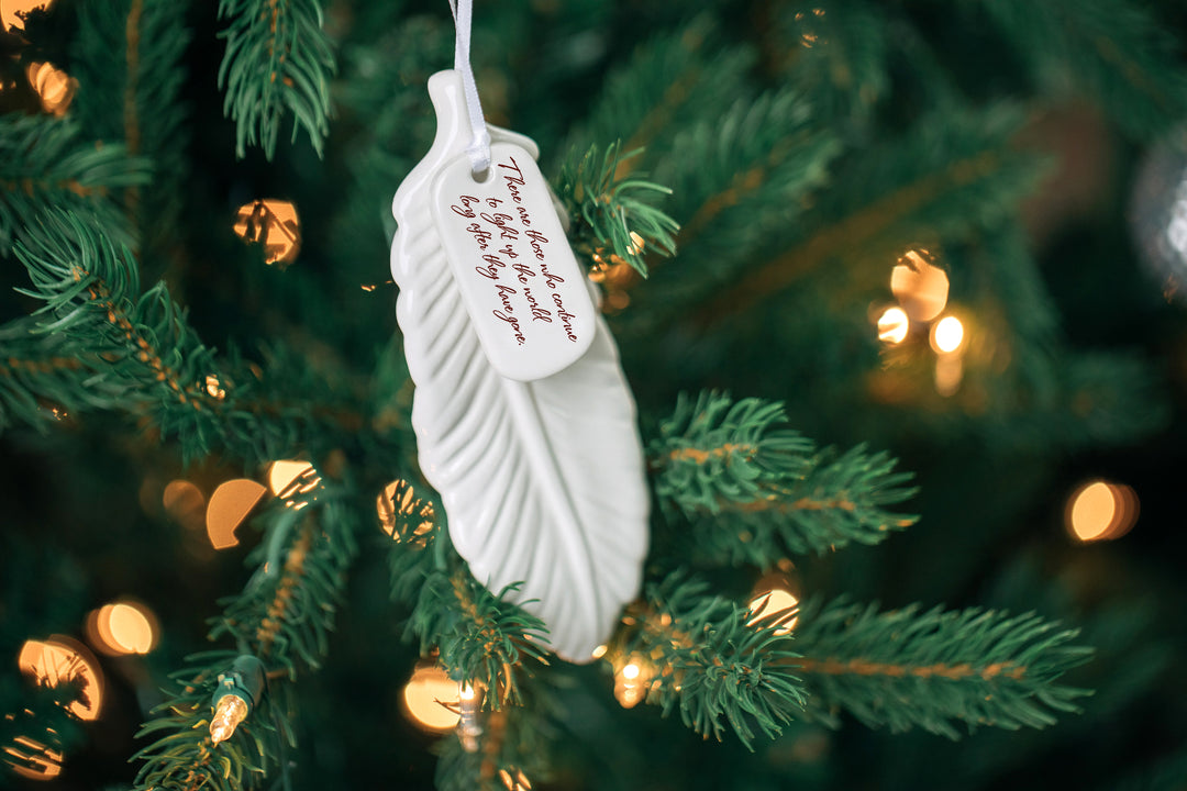 Sympathy Feather Ornament - Add Custom Text - There are those who continue to light up the world...